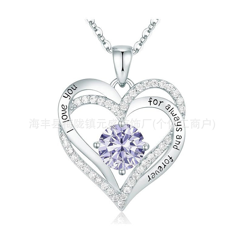 S925 Sterling Silver Necklace for Women with Twelve Birthstones Amazon Eternal Heart Pendant Heart-shaped Necklace